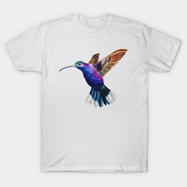 Flying Violet Saberwing Hummingbird Watercolor Painting T-Shirt by julyperson